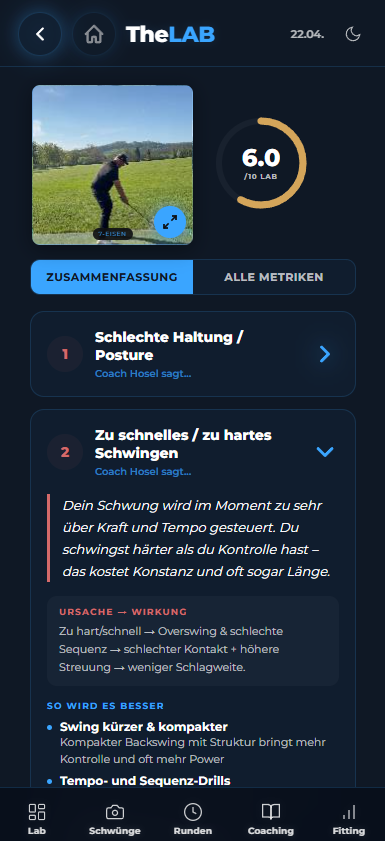 Schwung Zusammenfassung mit Coaching-Diagnose